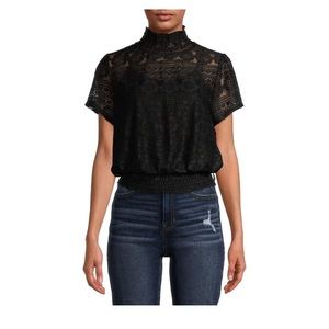 NWT Juniors Mock Neck Lace Top